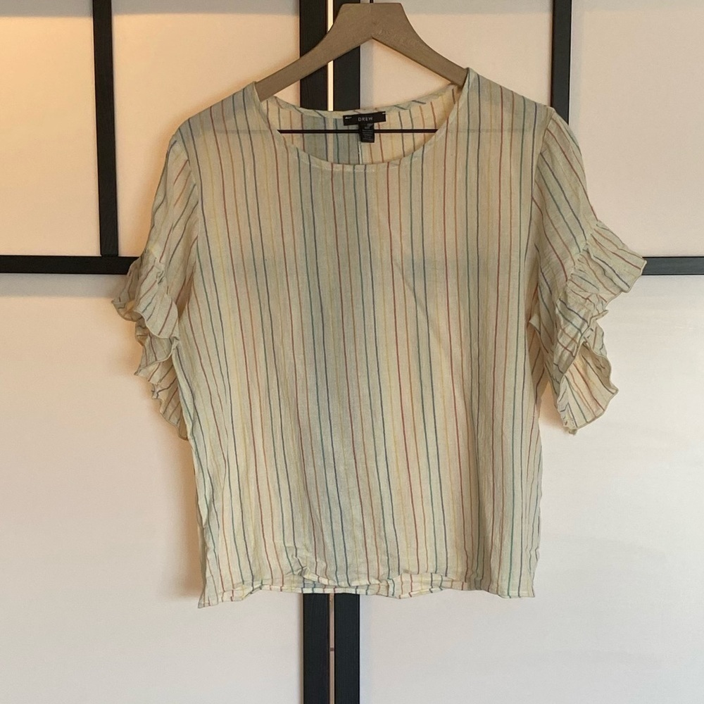 Drew 100% cotton lightweight multicolor stripes blouse top. Medium‎